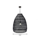 Rustic Rattan Domed Pendant Lamp - 1-Head Bedroom Ceiling Light Black / Large Oval