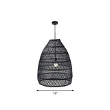 Rustic Rattan Domed Pendant Lamp - 1-Head Bedroom Ceiling Light Black / Small Oval