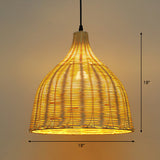 Bamboo Tea Room Pendant Lamp: Asian-Inspired Wood Ceiling Light With Bell Shade And Single Bulb / 18