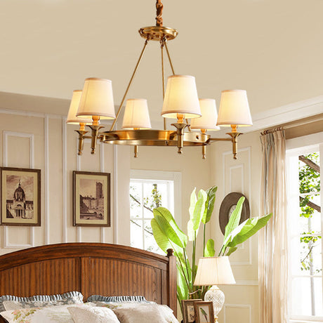 Gold Fabric Suspended Ceiling Chandelier: Minimalist Bedroom Lighting