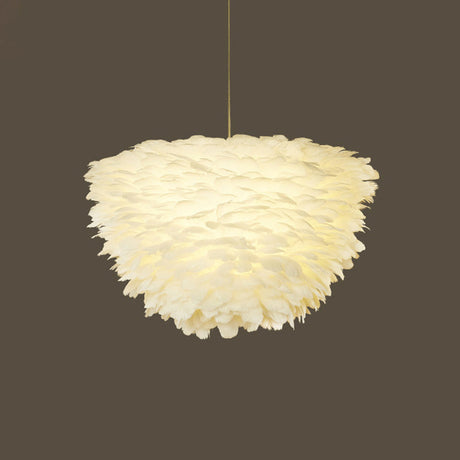 Minimalist White Floral Pendant Chandelier With Feather Suspension Lighting For Dining Room