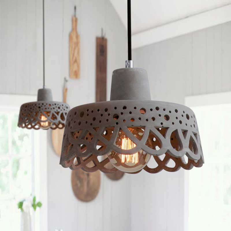 Nordic Style Concrete Pendant Lighting: Etched 1-Light Grey/White/Yellow Hanging Light With