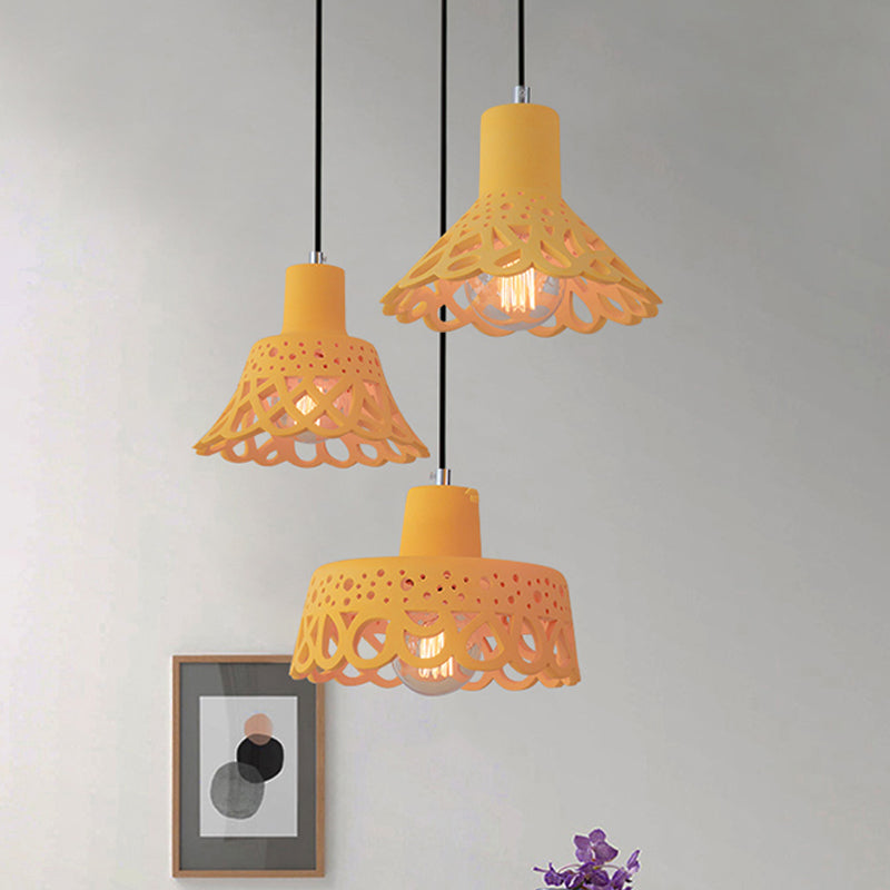 Nordic Style Concrete Pendant Lighting: Etched 1-Light Grey/White/Yellow Hanging Light With