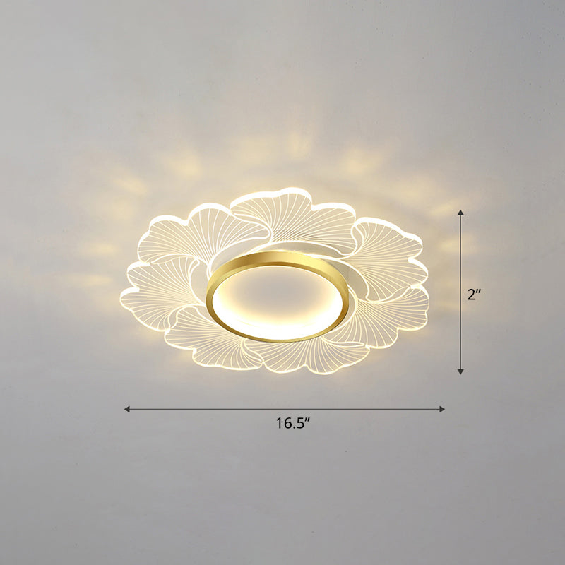 Modern Led Flower Ceiling Mount Light Fixture For Bedroom - Acrylic Flush Gold / 16.5 Third Gear
