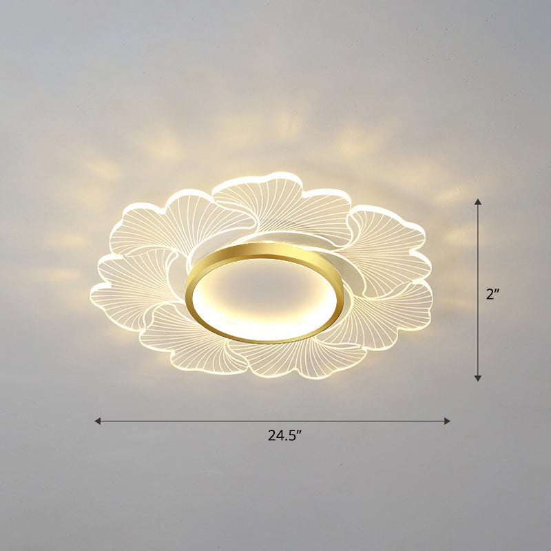 Modern Led Flower Ceiling Mount Light Fixture For Bedroom - Acrylic Flush Gold / 24.5 Remote Control