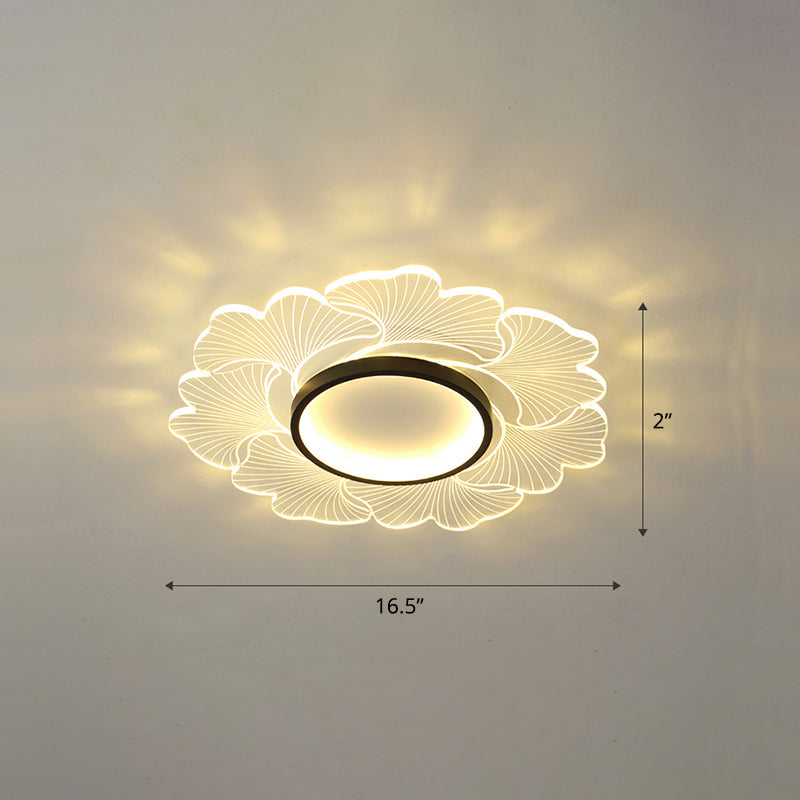 Modern Led Flower Ceiling Mount Light Fixture For Bedroom - Acrylic Flush Black / 16.5 Remote