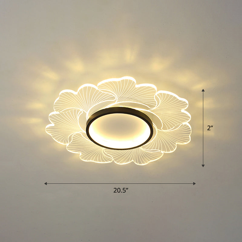 Modern Led Flower Ceiling Mount Light Fixture For Bedroom - Acrylic Flush Black / 20.5 Remote