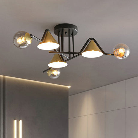 Minimalist Glass Semi Flush Ceiling Light - Cone And Ball Shaped Black-Brass Finish 6 / Clear