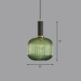 Ribbed Glass Pendant Light - Bottle Shaped Minimalist 1-Light Fixture For Dining Room Green
