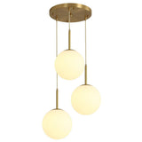 Minimalistic 3-Bulb Gold Pendant Light For Dining Room - Opal Glass Sphere Design