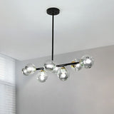 Dimpled Glass Linear Ceiling Light: 8-Bulb Minimalist Pendant For Dining Room & Island