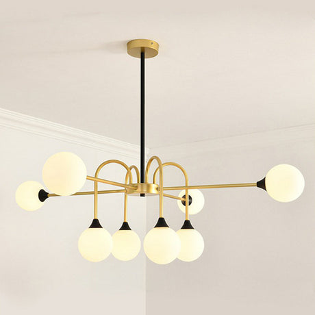 Nordic Gold Finish Glass Suspension Chandelier - Modo 8-Head Style For Dining Room