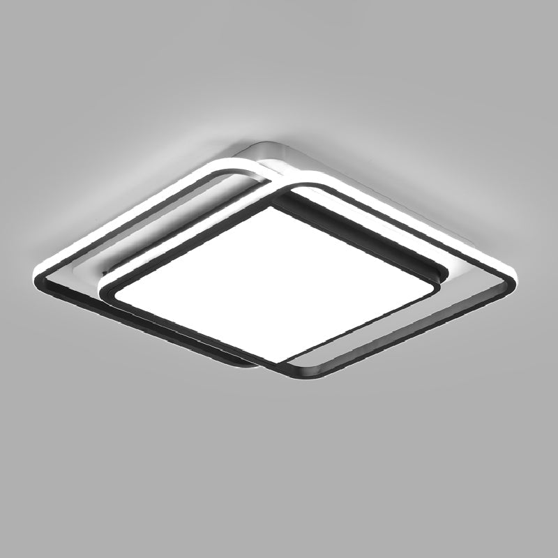 Modern Black Aluminum Led Bedroom Flushmount Ceiling Light - Square Shape / 20.5