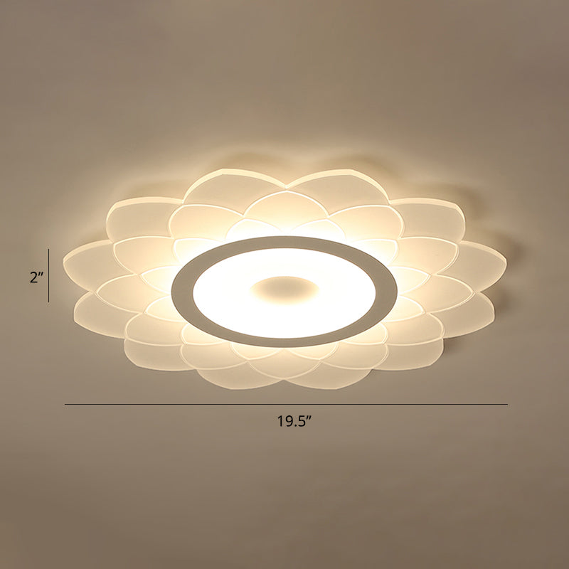 Simplicity White Acrylic Sunflower Flushmount Led Ceiling Lamp For Bedroom / 19.5 Warm