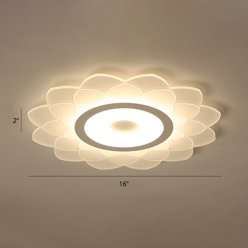 Simplicity White Acrylic Sunflower Flushmount Led Ceiling Lamp For Bedroom / 16 Warm