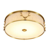 Nordic Style Ceiling Flush Light With Decorative Antler Design For Foyer - Fabric Drum