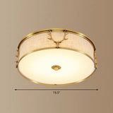 Nordic Style Ceiling Flush Light With Decorative Antler Design For Foyer - Fabric Drum Brass / 19.5