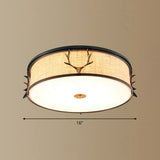 Nordic Style Ceiling Flush Light With Decorative Antler Design For Foyer - Fabric Drum Black / 16