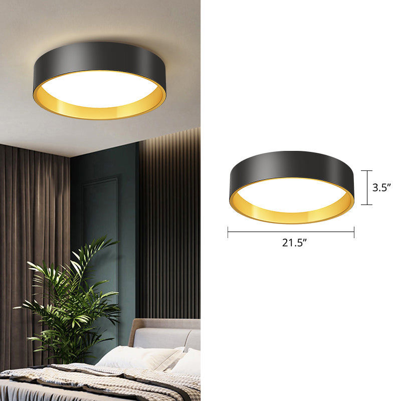 Sleek Round Metal Flush Mount Led Ceiling Light With Acrylic Diffuser For Bedrooms Gold / 21.5 White