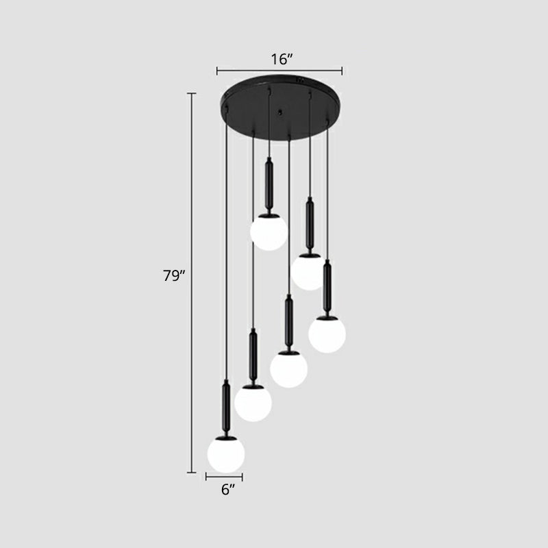 Nordic Opal Glass Spiral Pendant Light - Ideal For Stairways And Ceilings 6 / Black