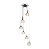 6-Bulb Ombre Smoke Glass Teardrop Pendant Light For Modern Staircase Ceiling Hang Gray