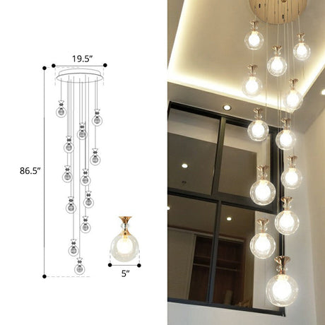 Gold Multi-Light Ceiling Lamp With Clear And Frosted Glass Ball Shades - Minimalistic Pendant For