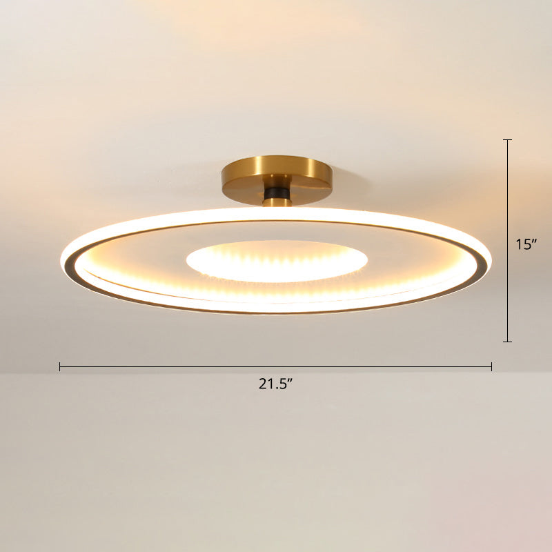 Simplicity Metal Led Ceiling Light | Disc Semi Flush Mount Fixture For Bedrooms Black-White / 21.5
