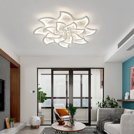Contemporary White Metal Flushmount Light With Crystal Ball Accent