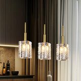 Gold Crystal Pendulum Dining Room Light - Simple Style Clear Rippled Glass 1-Bulb Hanging Fixture