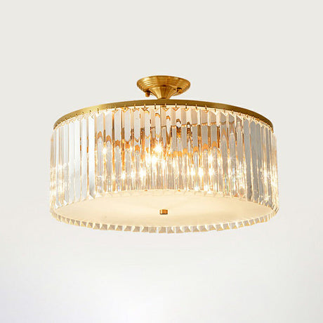 Minimalist Bedroom Sparkle: Clear Crystal Drum Semi-Flush Mount Ceiling Light With A Design