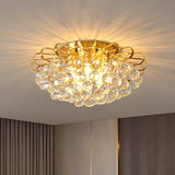 Modern Floral Ceiling Mounted Light With Clear Faceted Crystal Ball - Bedroom Flush