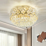Opulent Crystal Drum Shaped 3-Light Ceiling Light For Bedrooms - Minimalist Clear Flush Mount / 19.5