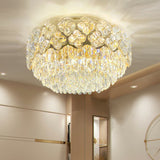 Opulent Crystal Drum Shaped 3-Light Ceiling Light For Bedrooms - Minimalist Clear Flush Mount / 23.5