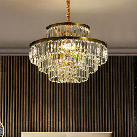 Modern Crystal Chandelier Pendant Light For Living Room With Circular Suspension