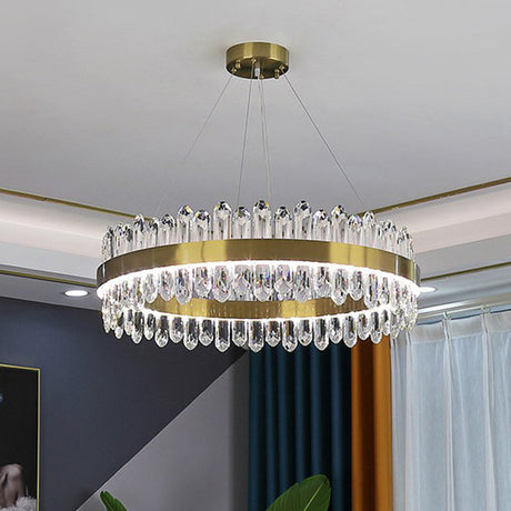 Halo Crystal Chandelier Pendant With Gold Finish And Led Lighting
