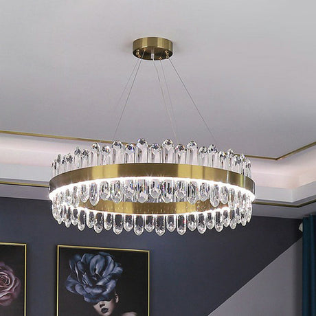 Halo Crystal Chandelier Pendant With Gold Finish And Led Lighting