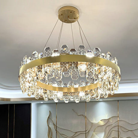 K9 Crystal Loop Pendant Light: Minimalist 8-Bulb Gold Plated Chandelier