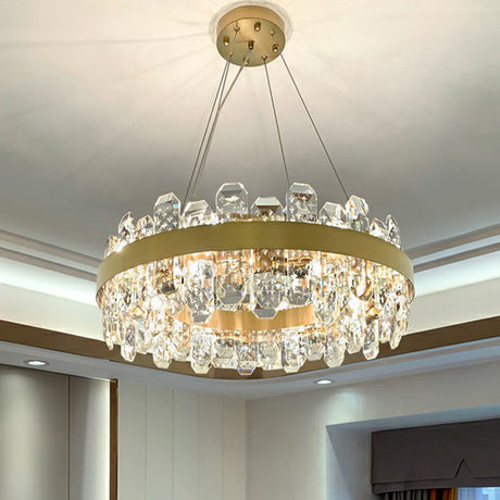 K9 Crystal Loop Pendant Light: Minimalist 8-Bulb Gold Plated Chandelier