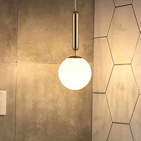 Post-Modern Gold Kitchen Pendant Light With White Glass Shade - 1-Light Kit 6/8/10 Wide