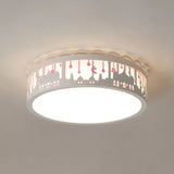 Castle Metal Flush Ceiling Light - Modern Style Lamp For Kids Bedroom Pink