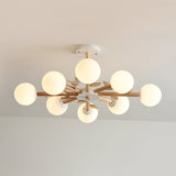White Japanese Style Bedroom Chandelier With Bird Wood Glass Orb Shade