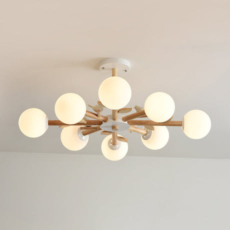 White Japanese Style Bedroom Chandelier With Bird Wood Glass Orb Shade