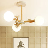 White Japanese Style Bedroom Chandelier With Bird Wood Glass Orb Shade 3 /