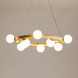 Japanese Style Wood Ring Pendant Light With Bubble Shade - Ideal For Study Room