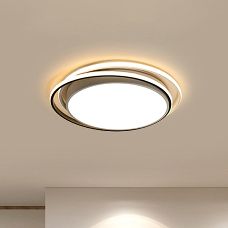Modern Drum Flush Ceiling Light With Acrylic Diffuser - Integrated Led Black/White Ideal For Bedroom