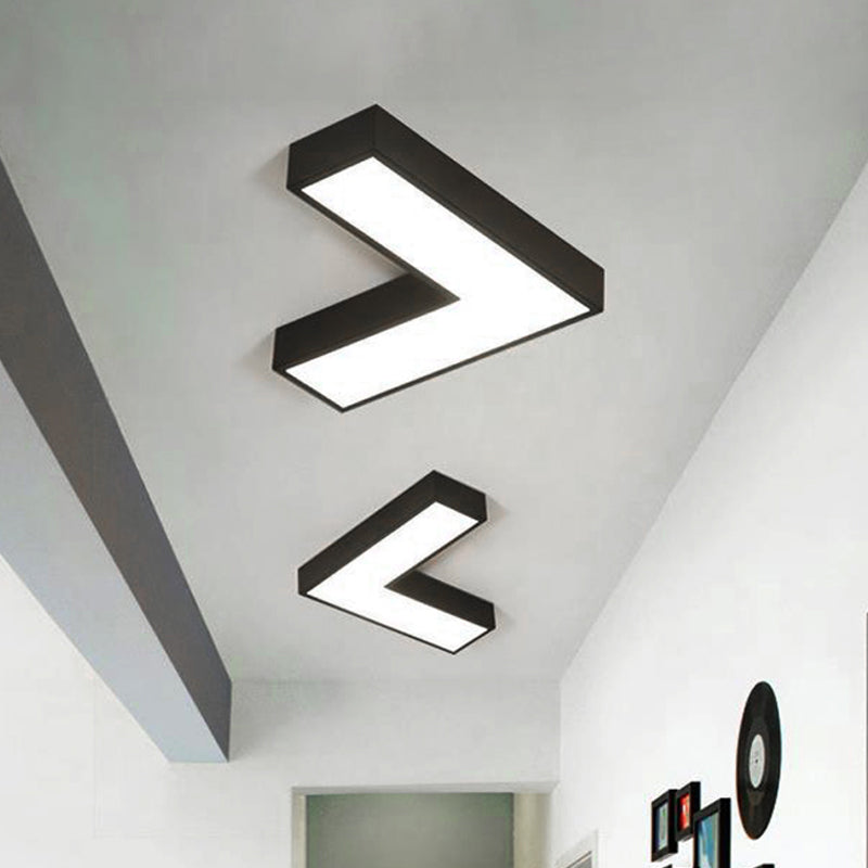 Modern Arrow Metal Flush Mount Led Ceiling Light - 10/14 Wide (White/Black) For Office With Opaline