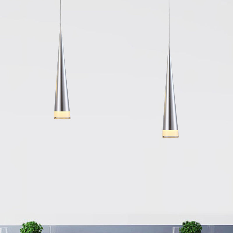 Tapered Metal Hanging Lamp Kit - Elegant Pendant Light Fixture For Dining Room In 3 Colors Silver /