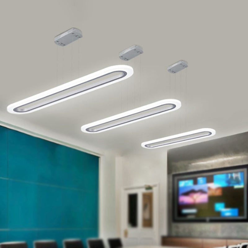 Modern Led Oval Office Ceiling Pendant | Acrylic 31.5/39 Wide Warm/White/Natural Light