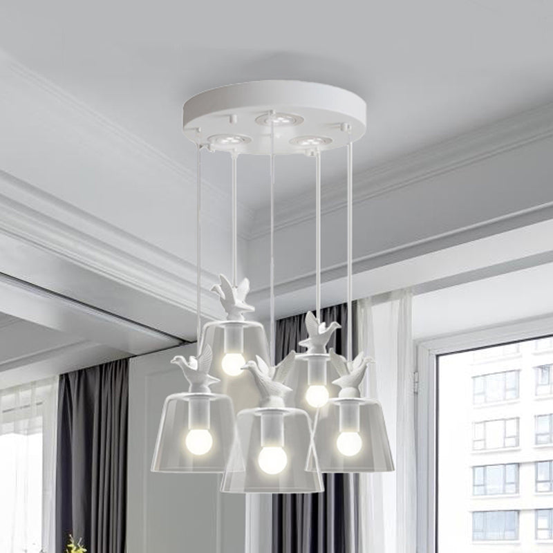 Modernist Pendant Lighting: Cylindrical/Barrel Shaped Hanging Lamp With Clear Glass Bird Design (1/5