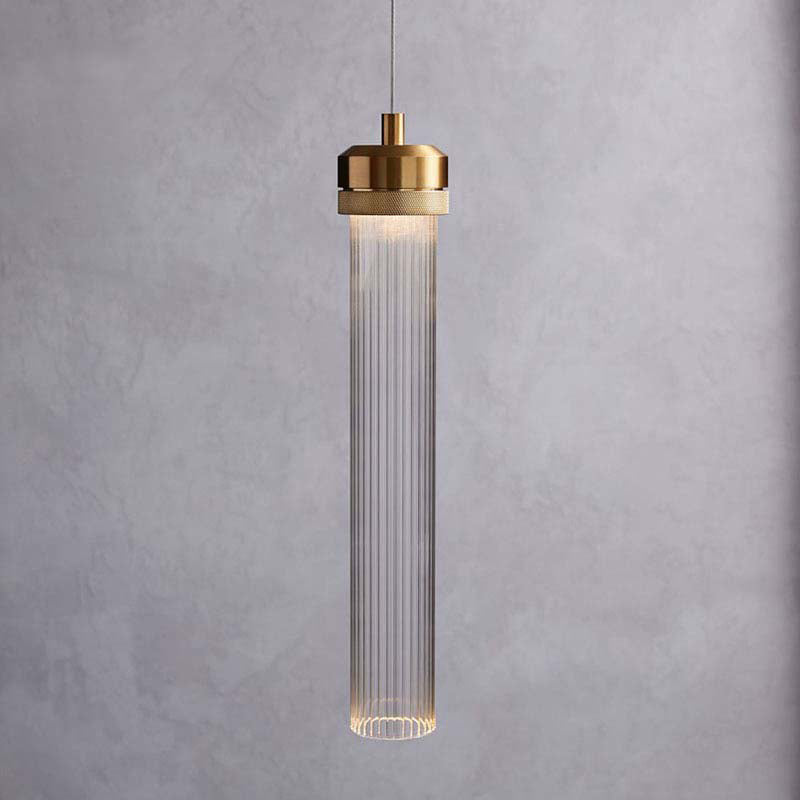 Gold Cylinder Pendant Light With Clear Glass Shade - Perfect For Restaurants & Bedrooms
